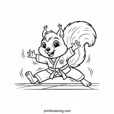 Silly Squirrel's Taekwondo Tangle - free printable coloring page