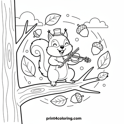 Silly Squirrel's Violin Serenade - free printable coloring page
