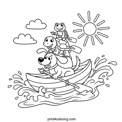 Silly Stacked Animal Rowboat Adventure - free printable coloring page