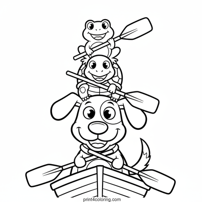 Wobbly Wonders: The Stacked Animal Rowboat Race - free printable coloring page