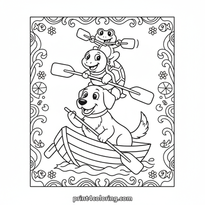 The Great Animal Rowboat Stack - free printable coloring page