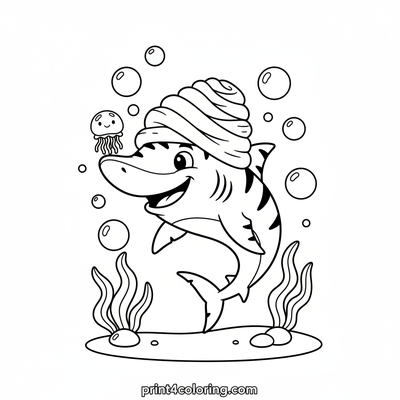Silly Striped Shark's Underwater Party! - free printable coloring page