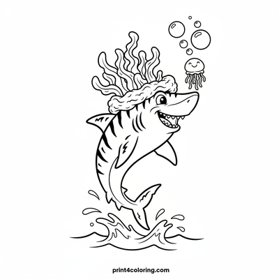 Silly Striped Shark's Seaweed Hat Adventure - free printable coloring page