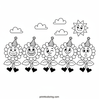 The Wobbly Sunflower Parade - free printable coloring page
