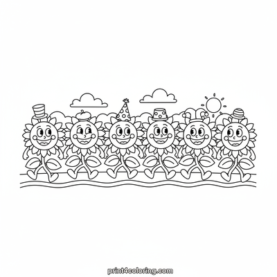The Wobbly Sunflower Hat Parade - free printable coloring page