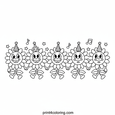 Wobbly Sunflower Parade Party! - free printable coloring page