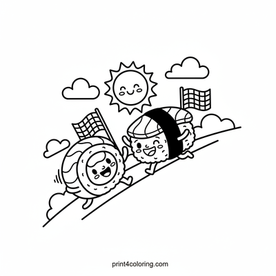 The Great Sushi Roll Race! - free printable coloring page