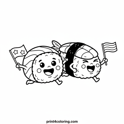 The Giggle-Rolling Sushi Race! - free printable coloring page