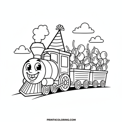The Silly Party Train Adventure - free printable coloring page