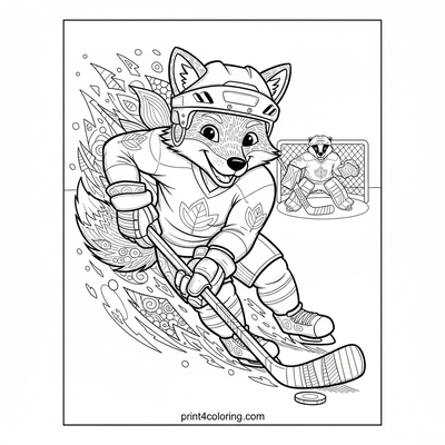 Skate, Shoot, Score! Fox Hockey Fury - free printable coloring page