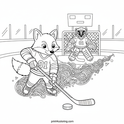 Arctic Arena Showdown: Fox vs. Badger - free printable coloring page