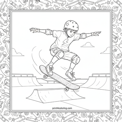 Skateboarder's Leap: Dynamic Air Time - free printable coloring page