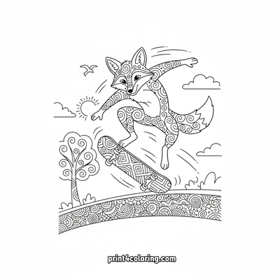 Fox's Radical Ollie Over Zentangle Curb - free printable coloring page