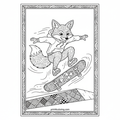 Foxy Ollie: The Zentangle Leap - free printable coloring page
