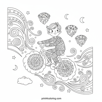 Sky Rider's Cloud Bike Journey - free printable coloring page