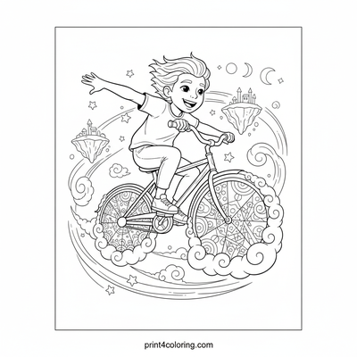 Celestial Cyclist: Skyborne Adventure - free printable coloring page