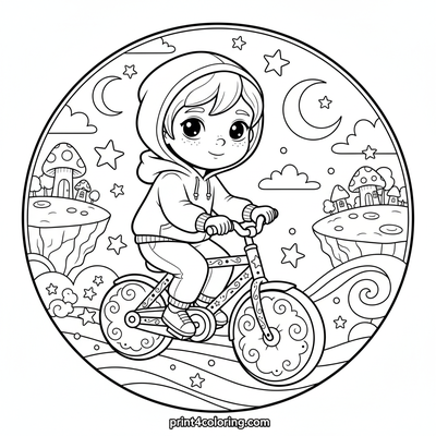 The Sky Rider's Cozy Cloud Cycle - free printable coloring page