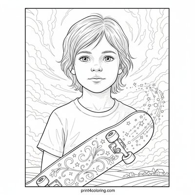 Celestial Skateboarder's Journey - free printable coloring page