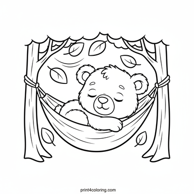 Cozy Bear Cub's Hammock Nap - free printable coloring page