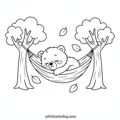Sleepy Cub's Hammock Nap - free printable coloring page