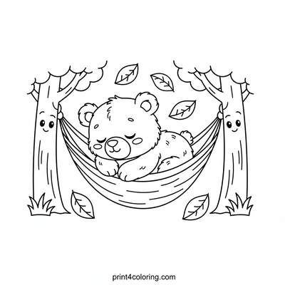 Sweet Dreams Bear Cub in Hammock - free printable coloring page