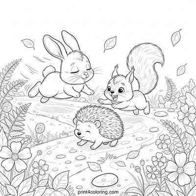 Sleepy Critters' Gentle Morning Stroll - free printable coloring page