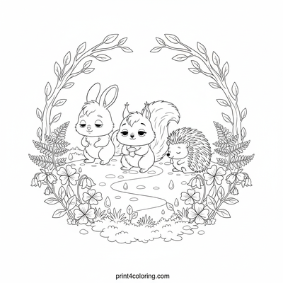 Sleepy Forest Friends' Gentle Morning Walk - free printable coloring page