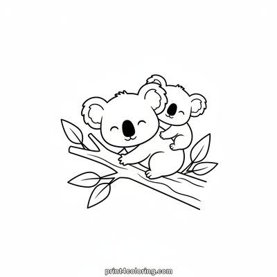 Koala Back-Ride Nap - free printable coloring page