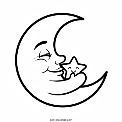Sleepy Moon's Starry Embrace - free printable coloring page