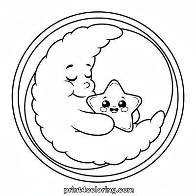 Sleepy Moon's Starry Hug - free printable coloring page