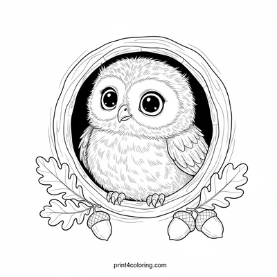 Sleepy Owlet's Cozy Tree Home - free printable coloring page