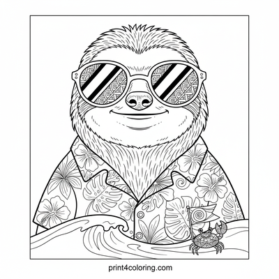 Zen Sloth's Epic Surf Glide - free printable coloring page