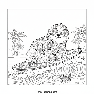 Zen Sloth's Epic Wave Ride - free printable coloring page