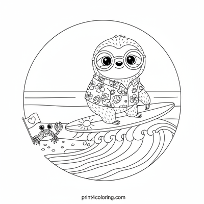 Sloth's Super Slow Surf Session (Cute & Cozy) - free printable coloring page