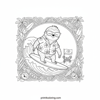 Sloth's Epic Slow Surf Adventure - free printable coloring page