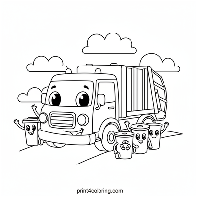 Smiley Helper Truck Recycling Adventure! - free printable coloring page