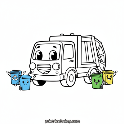 Smiley Helper Recycling Truck - free printable coloring page
