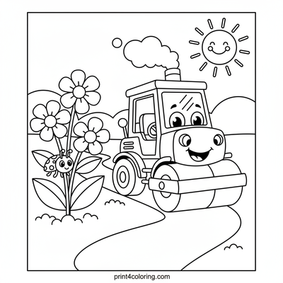 Smiley Steamroller's Garden Path Adventure - free printable coloring page