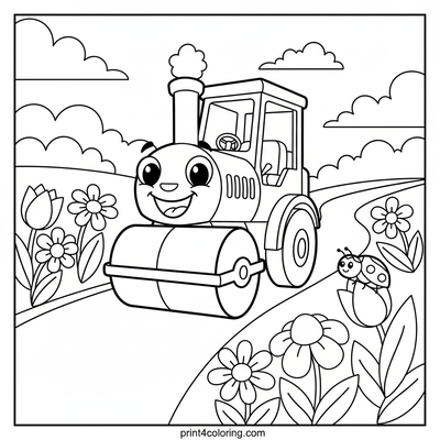 Smiley Steamroller's Garden Path Adventure - free printable coloring page