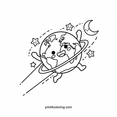 Our Happy Earth and Winking Star Friends - free printable coloring page