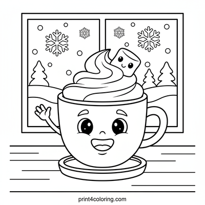 Smiling Hot Chocolate Hug - free printable coloring page