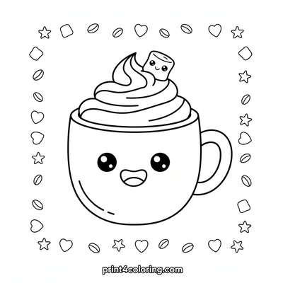 Happy Hot Chocolate Hug - free printable coloring page