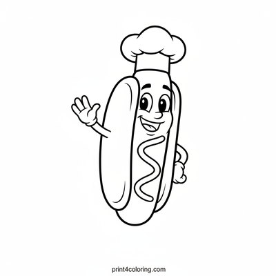 Happy Hotdog Chef Waving Hello