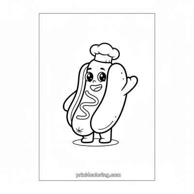 Chef Hotdog's Waving Welcome - free printable coloring page