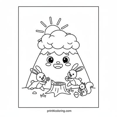 Happy Mountain & Forest Friends - free printable coloring page