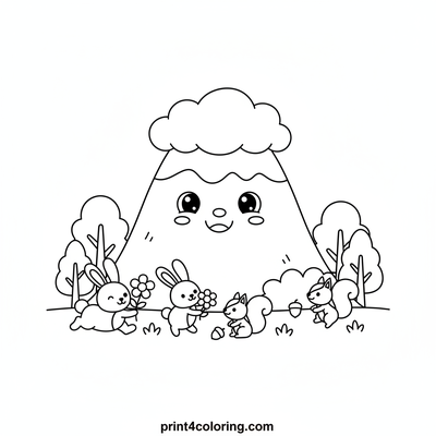 Gentle Mountain and Playful Pals - free printable coloring page
