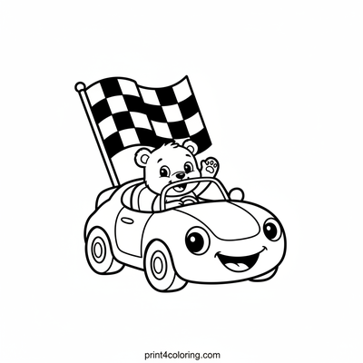 Zooming Friends: Happy Race Car and Bear Cub - free printable coloring page