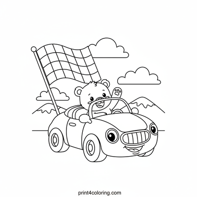 Friendly Race Car & Bear Driver Duo - free printable coloring page