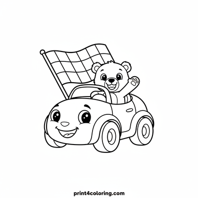 Friendly Race Car & Bear Cub Driver - free printable coloring page