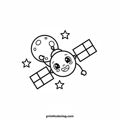 Friendly Space Explorer: Waving Satellite Adventure - free printable coloring page